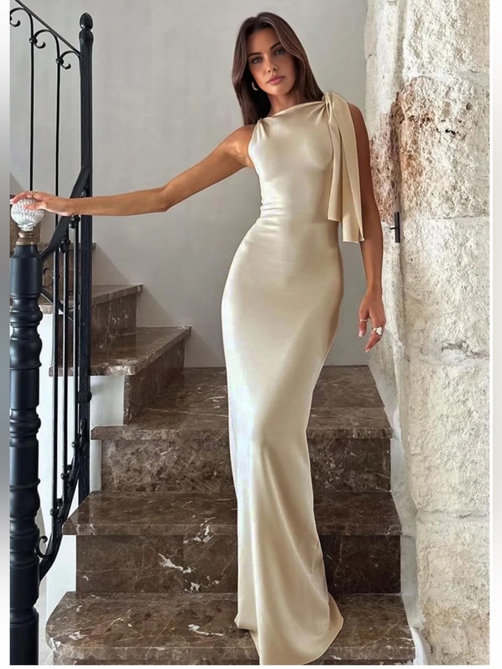 NWT Commense Beloved Knotted Sleeveless Long Dress in Cream